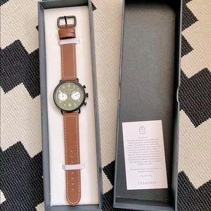 The Horse Men's The Chronograph Watch Matte Black/Khaki Dial/Tan Leather